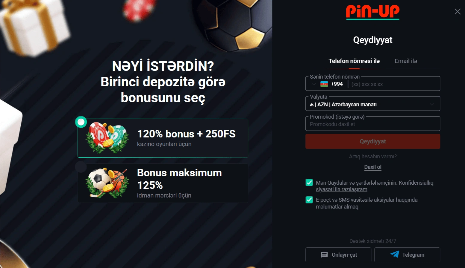 PinUp AZ Casino saytında qeydiyyat prosesi